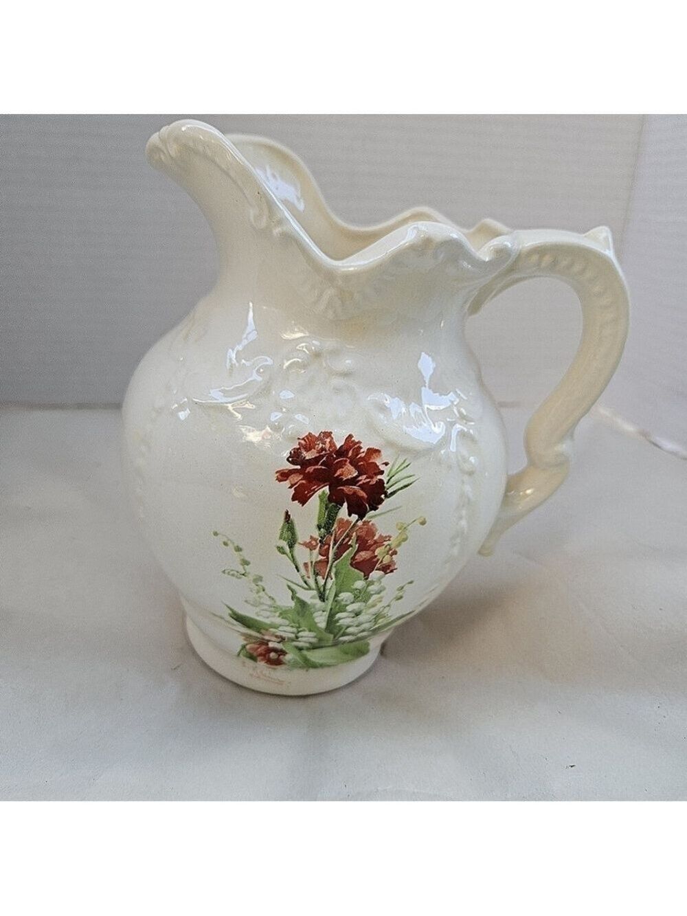 Vintage 80s Arnel's Handpainted by Cathy Floral Pitcher
